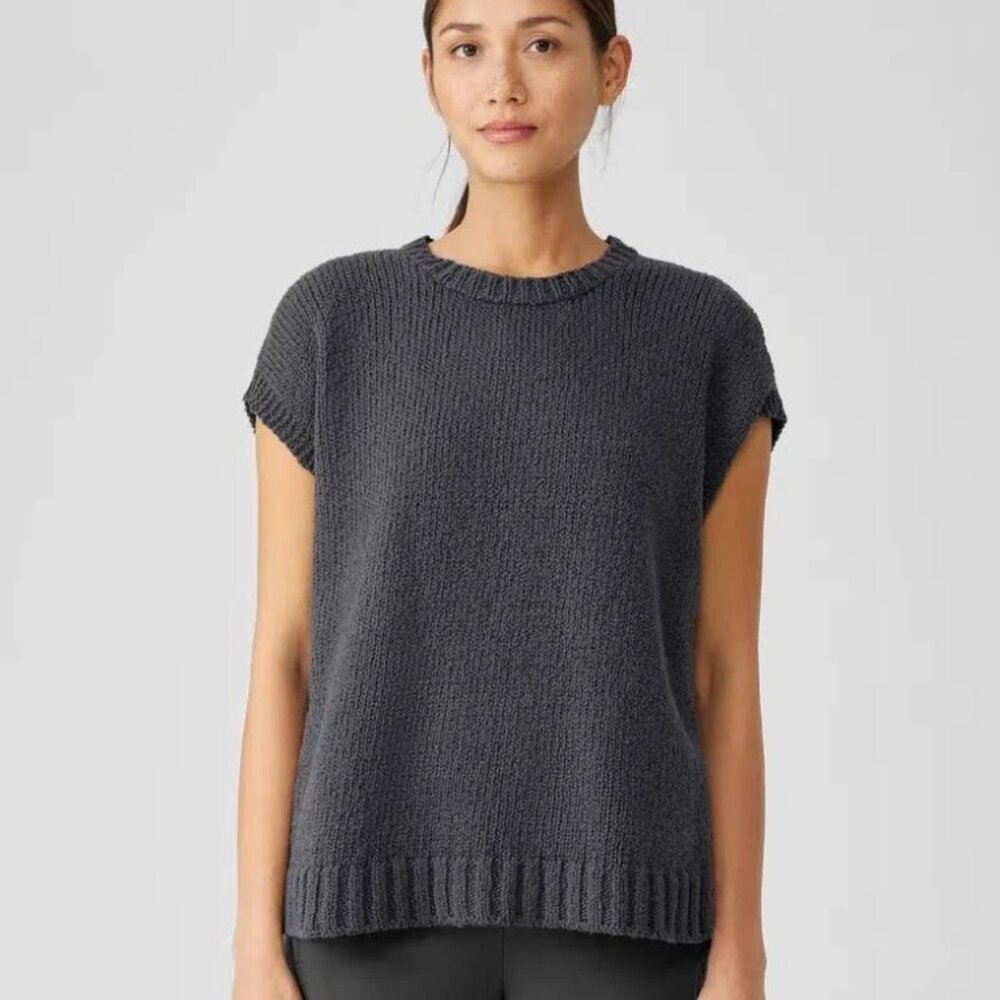 Eileen Fisher NEW no tags s. XL Peruvian Organic Cotton Crimp Crew Neck Top